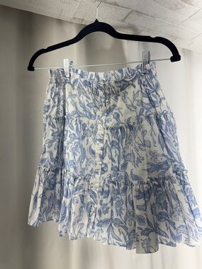Blue Floral Tiered Button Mini Skirt
